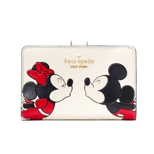 New Disney x Kate Spade Minnie Mouse Medium Compact Bifold Wallet Parchment